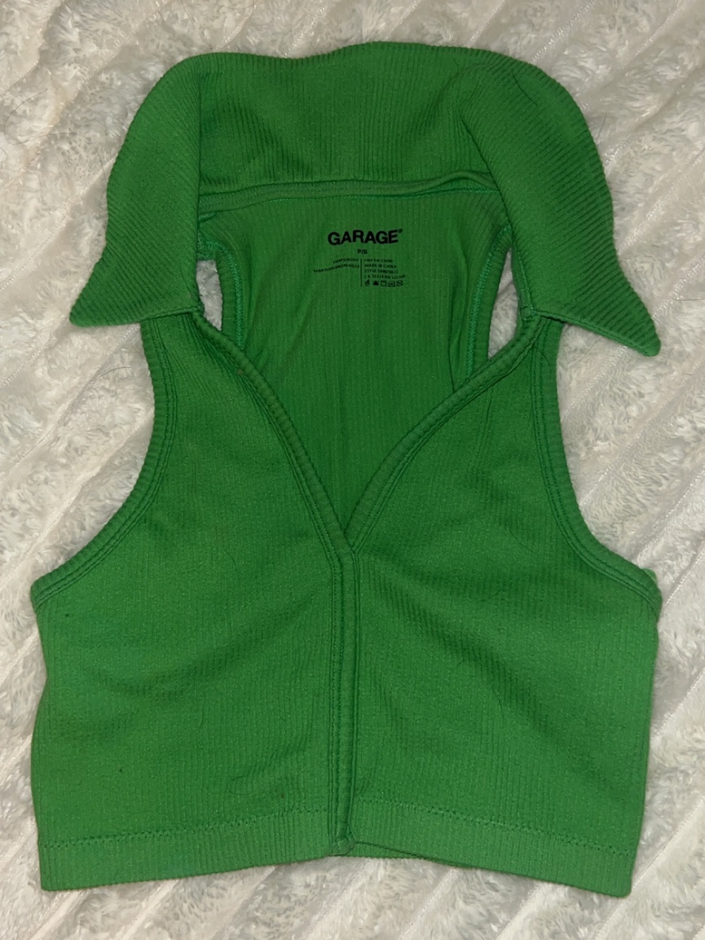 Garage Green Ribbed Collared Crop Tank Top